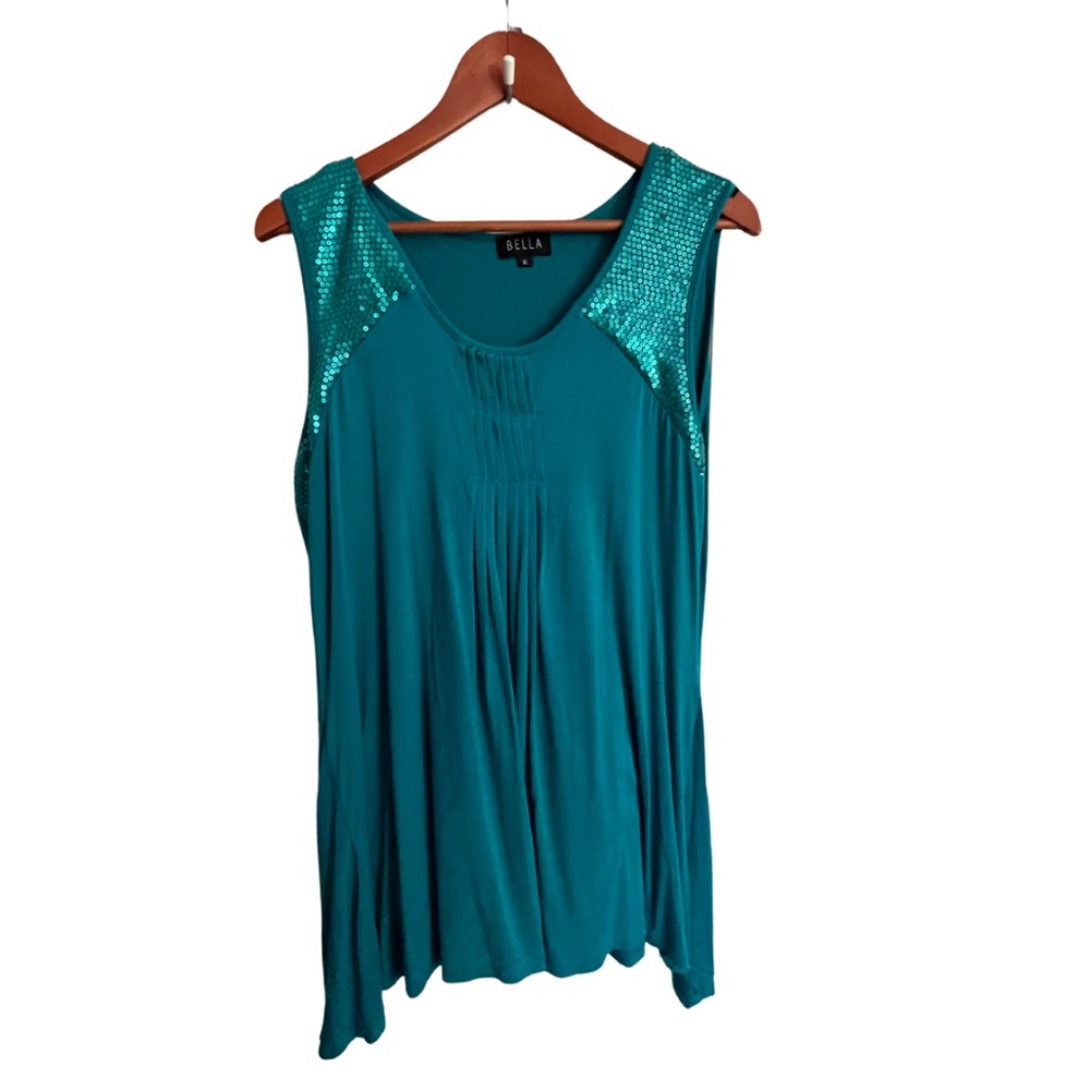 Bella D. Blue Asymmetrical Embellished Tank Top